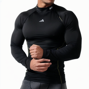 T-shirt à manches longues pour homme, coupe ajustée, sport de plein air, entraînement physique, respirant, haute élasticité, imprimé numérique, recyclé - Product Image 1