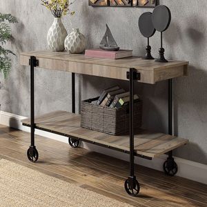 Industrial Style <b>Console</b> <b>Table</b> 1pc <b>Sofa</b> <b>Table</b> with Open Bottom Shelf & Slat Design Natural Tone Living Room Furniture - Product Image 1