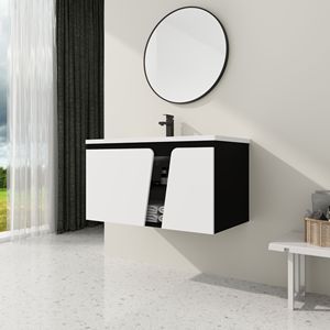 36-Inch <b>Wall</b>-Mounted Bathroom Vanity with Ceramic Basin and Soft-Close Cabinet Door <b>Floating</b> Vanity <b>Unit</b> - Product Image 6