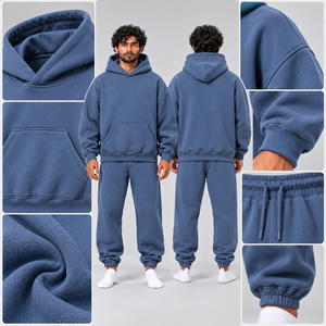 Ensemble jogging et sweat à capuche oversize en coton épais pour homme – Survêtement personnalisé style streetwear décontracté pour le quotidien - Product Image 3