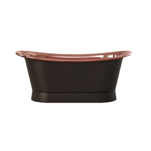 Copper Freestanding Oval Bathtub Luxury Dual-Tone Soaking Tub with Black Exterior & Copper Interior Elegant Style Eco-Friendly. - Product Image 2