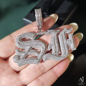 AARVA JEWELS Zertifizierter Moissanit-Buchstabenanhänger SJH aus Drittanbieter-Quelle, 925er Silber, rhodiniert, Hip-Hop-Herrenkette, Channel - Product Image 4
