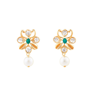 Floral <b>Diamond</b> <b>Pearl</b> Hoop Stud <b>Earrings</b>-Trendy Stainless Steel Party Wedding Jewelry - Product Image 2