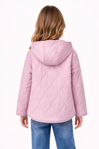 เสื้อแจ็คเก็ตมีฮู้ดสีชมพูอ่อนสำหรับเด็กผู้หญิง เสื้อโค้ทกันหนาวบุนวมน้ำหนักเบาเนื้อนุ่ม พร้อมซิปด้านหน้าและกระเป๋าแบบแปะ - Product Image 3