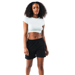 T-shirt court pour femme, bleu ciel, doux, extensible, à manches courtes, pour la gym, le yoga, l'entraînement, le fitness, les vêtements de sport - Product Image 4