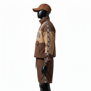 Ensemble coupe-vent court pour homme, léger, en polyester tissé, design à blocs de couleurs, logo personnalisé par transfert thermique, ensemble de vêtements de sport, grandes tailles - Product Image 3