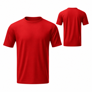 เสื้อยืดคอกลมแขนสั้นสีแดงสำหรับผู้ชาย ผ้าโพลีเอสเตอร์ 100% แห้งเร็ว ทรงปกติ สวมใส่สบาย ผ้าเจอร์ซีย์ถัก ดีไซน์เรียบ - Product Image 1