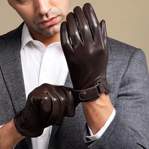 Gants en cuir longueur poignet, style uni, chaleur hivernale, usage quotidien, non doublés, noir - Product Image 3
