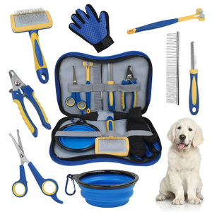 Kit de toilettage pour animaux 8-en-1 - Kit complet à domicile avec coupe-ongles, brosse, ciseaux, brosse à dents, bol pliable et adapté à toutes les races - Product Image 2