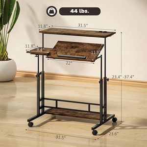 Scrivania per Computer Marrone per Ufficio Domestico con Opzione Regolabile in Altezza e Ripiano Inclinabile con Ruote - Product Image 3