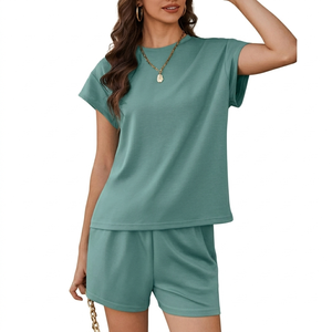 Slim Fit Short Sleeves Crew Neck Women's <b>Sets</b> Customized Color Logo Silk Screen Printing Easy To Use Short <b>Set</b> For Women's - Product Image 3