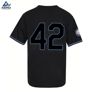 Camiseta Deportiva de Manga Corta con Diseño de Bordado de Letras en Color Negro Clásico OEM, Transpirable, para Entrenamiento y Competición, Estilo Jersey de Béisbol Negro - Product Image 1