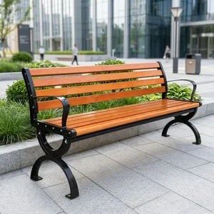 Premium Outdoor <b>Garden</b> <b>Bench</b> with Wooden Slats and Heavy Duty Black <b>Metal</b> Frame <b>for</b> Park Patio Lawn and Public Seating Chair - Product Image 4