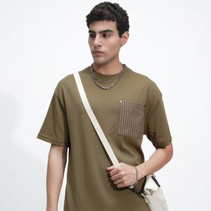 Men's Oversized Green Cotton <b>T</b>-<b>Shirt</b> <b>With</b> <b>Pocket</b> Casual Short Sleeve O-Neck Breathable Jersey Fit - Product Image 5
