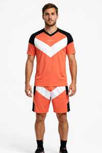 Ensemble de maillot de football PADA PRIME pour homme, col en V rouge, maillot et short en mesh color block, respirant, 100% polyester, vêtements de sport sublimés - Product Image 2