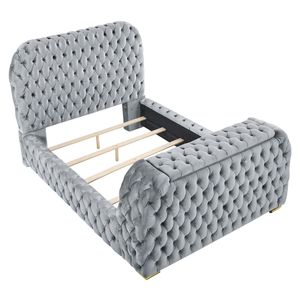 Lussuoso Comfort: Letto Queen Size con Testiera Profondamente Trapuntata, Design Innovativo, Rivestimento in Velluto Grigio, Televisore Elettrico Integrato - Product Image 4