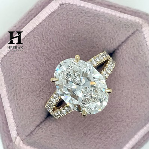 Luxury 5 Carat Oval Cut Engagement <b>Ring</b> 14K Yellow Gold Plated <b>Split</b> Shank Lab Diamond Wedding <b>Ring</b> for Women - Product Image 4