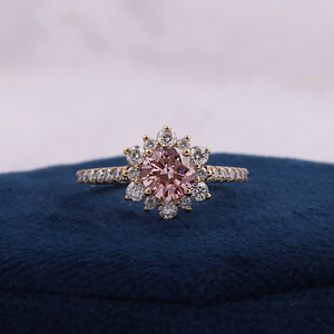 Romantic Round Shape Morganite Engagement Ring White Gold Rose Gold Plated Pave Setting Women's Fine Jewelry - Product Image 1