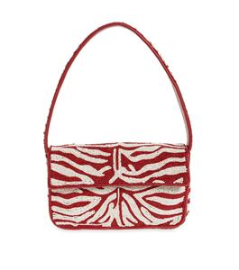 Sac à main rectangulaire en cuir fait main avec motif zèbre rouge et blanc, broderie en coton, thème animalier - Product Image 1