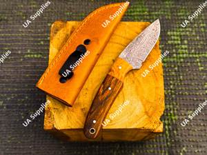 Couteau de chasse en acier Damas avec manche en bois, lame à pointe tombante, couteau de survie en plein air, lame fixe ultra-affûtée - Product Image 2