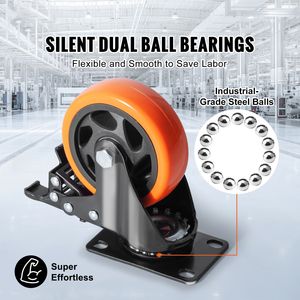 Set di 4 Ruote Girevoli da 4 Pollici, Capacità di Carico 350 Libbre, Silenziose, con Ruote in PVC e Blocco di Sicurezza A/B - Product Image 3