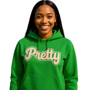 Sudadera con Capucha Verde con Estampado Gráfico Bonito, Sudadera de Felpa de Algodón con Letras Rosas, Sudadera con Capucha de Manga Larga, Top Informal de Moda para Mujer - Product Image 2