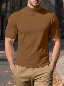 <b>Men's</b> Solid Color Short Sleeve <b>Turtleneck</b> Pullover Knitted <b>Top</b> Summer Wear - Product Image 6