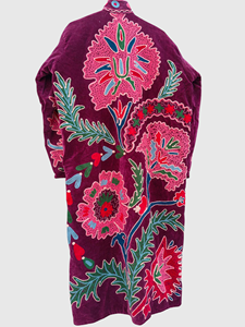 Manteau long en velours brodé à la main pour femme, motif floral chic prairie, col mandarin, manches longues, vêtement d'hiver - Product Image 4