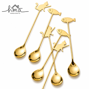 Brass <b>Gold</b> Floral Branch Handle Salad <b>Serving</b> <b>Spoon</b> and Fork Set Elegant Decorative Tableware - Product Image 2