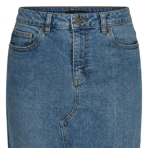 Faldas de punto personalizadas al por mayor de cintura alta para mujer, de longitud corta con abertura frontal, y blusas y camisas de mezclilla azul con estampado de verano para mujer. - Product Image 4