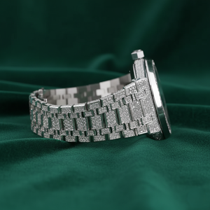 Reloj de Lujo Cronógrafo con Moissanita, Oro Rosa y Plata, Completamente Adornado con Piedras, Movimiento de Cuarzo, Resistente al Agua 3 Bar - Product Image 4