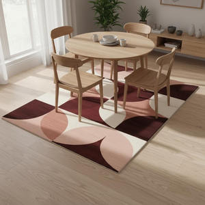Tapis géométrique moderne du milieu du siècle, bordeaux, rose pâle et crème |   Tapis contemporain pour salon, chambre et salle à manger - Product Image 2