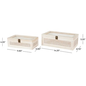 Elegant Set Of 2 Rattan And Wooden <b>Storage</b> <b>Boxes</b> <b>For</b> Food Clothes Paper And Home Organization Multipurpose Use <b>Decorative</b> Box - Product Image 6