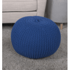 Pouf rotondo in maglia di cotone Bordeaux in blu Navy - Product Image 6