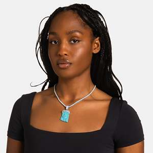 Collier Pendentif Visage de Jésus en Turquoise, Argent 925 Plaqué Rhodium, Couronne en Moissanite, Bijou Religieux Chrétien Unisexe avec Chaîne Maille Forçat - Product Image 3