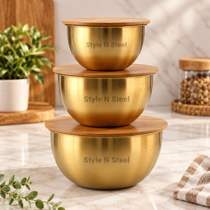 Stainless Steel <b>Mixing</b> <b>Bowls</b> <b>with</b> Bamboo <b>Lid</b> Airtight Freezer Safe Dishwasher Safe Salad Fruit Storage for Home - Product Image 5