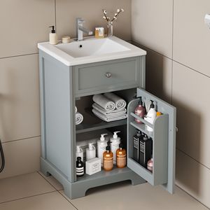 Mobile da Bagno da 20 Pollici con Anta a Chiusura Ammortizzata, Lavabo, Ripiano Portaoggetti e Mensole Regolabili - Elegante Mobiletto da Bagno - Product Image 1