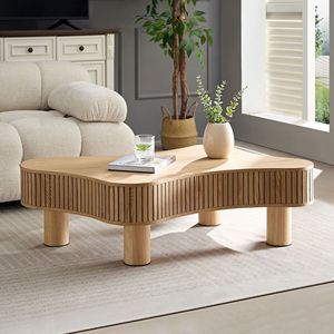 42.52-Inch Modern Wooden Handcraft Drum Design <b>Small</b> Sturdy Irregular Shaped Coffee <b>Table</b> for Living Room - Product Image 6