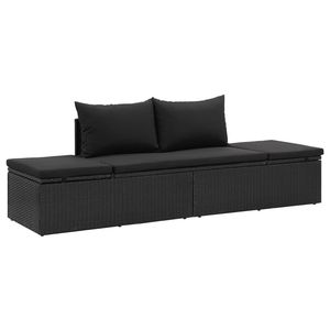 Lettino da sole in Poly Rattan nero con cuscini elegante lettino da esterno - Product Image 2