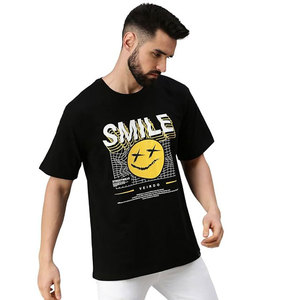 Camiseta de Manga Corta para Hombre, Corte Regular, Color Negro Sólido, Cuello Redondo, Informal, Tejida, 100% Algodón, Diseño Liso Teñido - Product Image 4