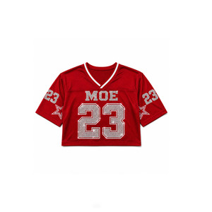 American Football Jersey Women Red Rhinestone Sequin Crop Top Mesh Varsity Shirt Y2K Streetwear Summer <b>Hip</b> Hop Fashion Wholesale - Product Image 3