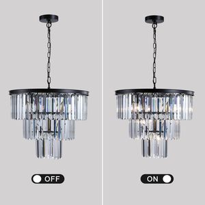 Lampadario di Lusso a 3 Livelli con Cristalli, 7 Luci, Struttura Nera, Elegante Illuminazione a Sospensione per Soggiorno e Sala da Pranzo - Product Image 5