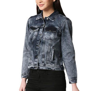 Chaqueta vaquera gris con lavado ácido para mujer, estilo vintage, informal, de manga larga, corte ajustado, prenda exterior de moda, estilo clásico retro urbano - Product Image 5