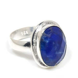 Blue Sapphire Dyed Oval Cut Gemstone <b>925</b> Sterling <b>Silver</b> Plated Handmade Bezel Crafted High Finished <b>Ring</b> For women - Product Image 4