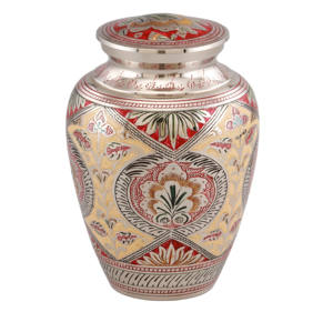 Urnas de cremación para adultos de latón de diseño multicolor de alta calidad y hermoso con urnas funerarias de metal con acabado rojo para cenizas humanas - Product Image 2