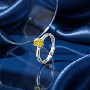 Bague de fiançailles solitaire en diamant jaune de laboratoire, taille ovale, or blanc, bague de promesse minimaliste, bague de mariée, bijoux fins, cadeau - Product Image 5
