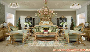 Conjunto de sofá de cuero moderno europeo, estilo de gran mansión pulido dorado para sala de estar, moderno y elegante - Product Image 3