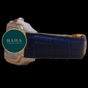 RAHA กล่องใส่นาฬิกาเพชร 42 มม. สายสแตนเลสสีเหลืองทอง ระบบควอตซ์แบบแอนะล็อก คริสตัลแซฟไฟร์ ตัวเลขโรมัน - Product Image 2