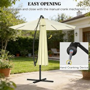 Ombrellone da Terrazzo Beige con Base per Uso Esterno e Cortile - Ombrelloni e Basi per Patio - Product Image 3