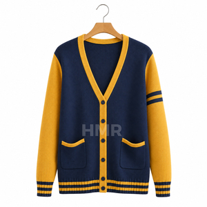 HMR Sisterhood Sorority Acrylic Knitted <b>Cardigan</b> <b>Navy</b> <b>Blue</b> Contrast Color Preppy Style Solid Button Front Open Sweater - Product Image 5